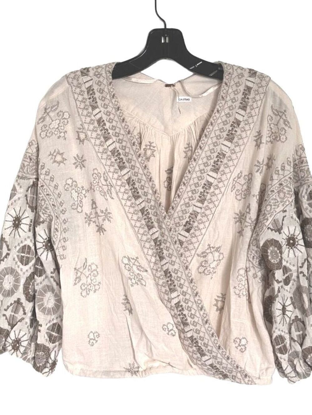 Free People Harvest Moon cream/white Embroidered Blouse - Small